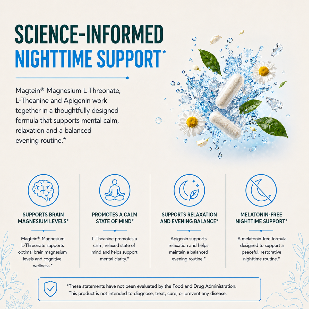 3-in-1 Magtein® Magnesium L-Threonate, Apigenin, L-Theanine Sleep Complex Capsules