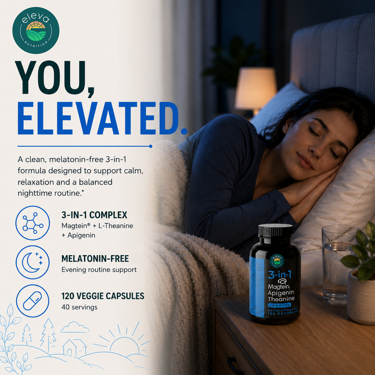 3-in-1 Magtein® Magnesium L-Threonate, Apigenin, L-Theanine Sleep Complex Capsules